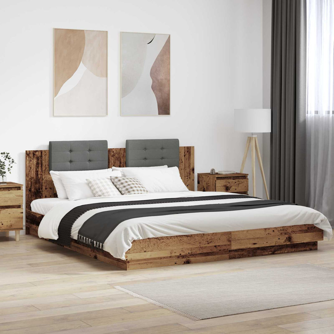vidaXL Estructura de cama con cabecero Madera envejecida 180 x 200 cm
