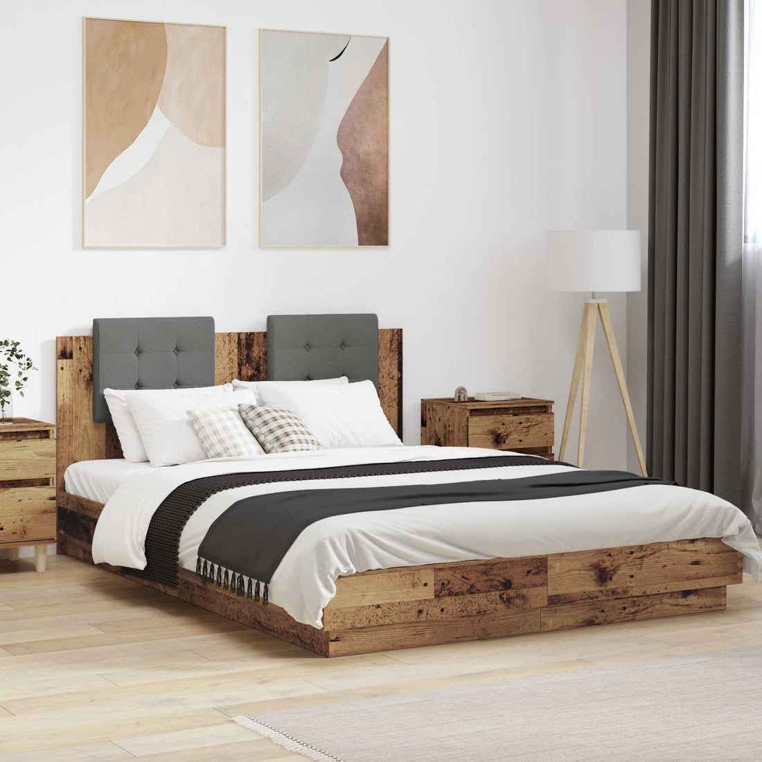 vidaXL Estructura de cama con cabecero Madera envejecida 140 x 200 cm