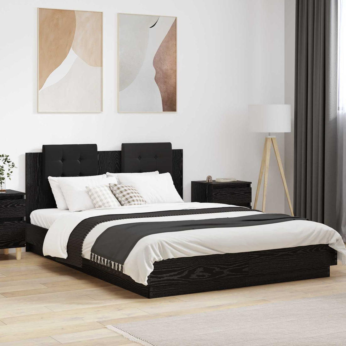 vidaXL Estructura de cama con cabecero Roble Negro 140 x 200 cm