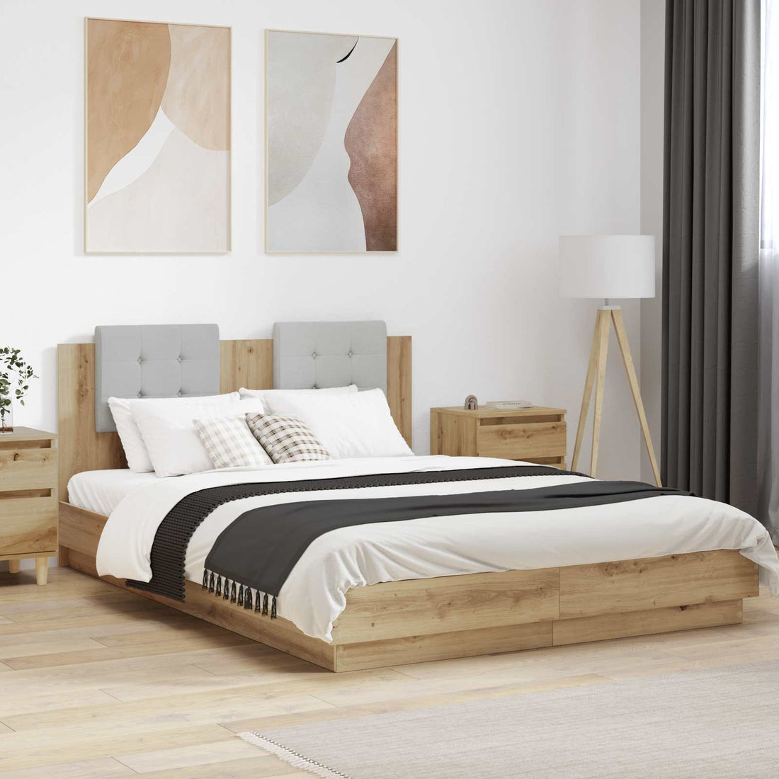 vidaXL Estructura de cama con cabecero Roble artisan 120 x 200 cm