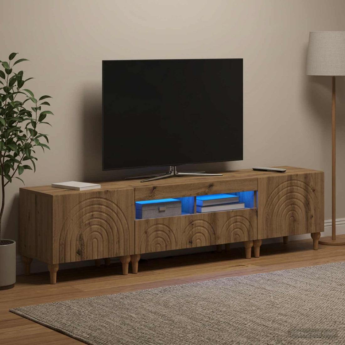 vidaXL Conjunto de 3 Muebles para TV con LED Roble artisan
