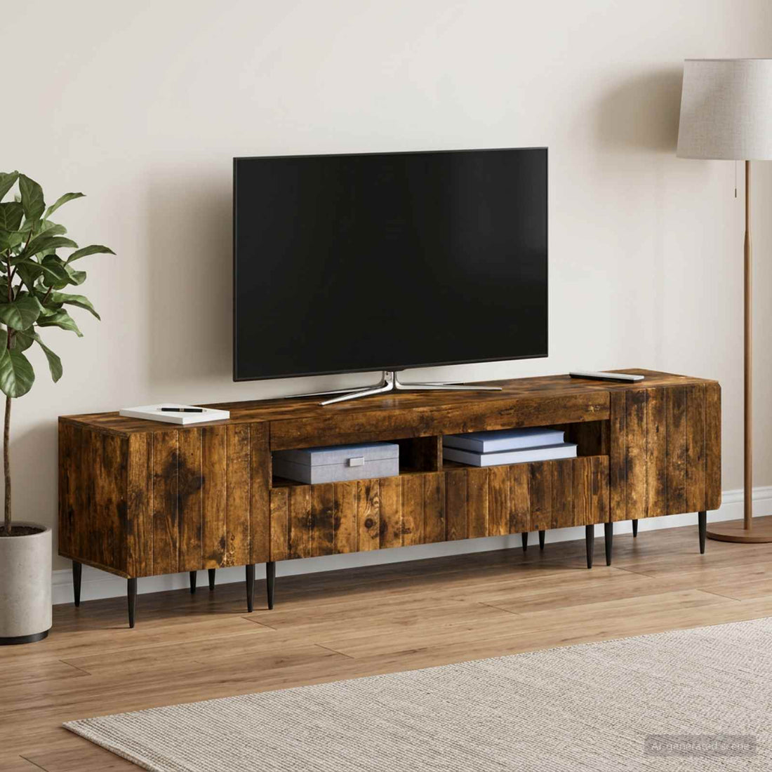 vidaXL Cabinet de TV LED de 5 piezas Roble Ahumado