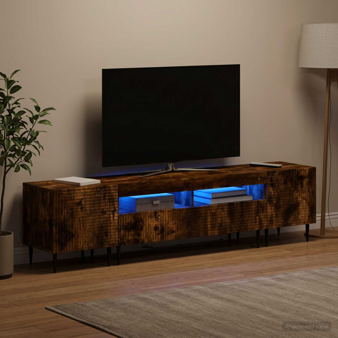 vidaXL Conjunto de 3 Muebles para TV con LED Roble Ahumado