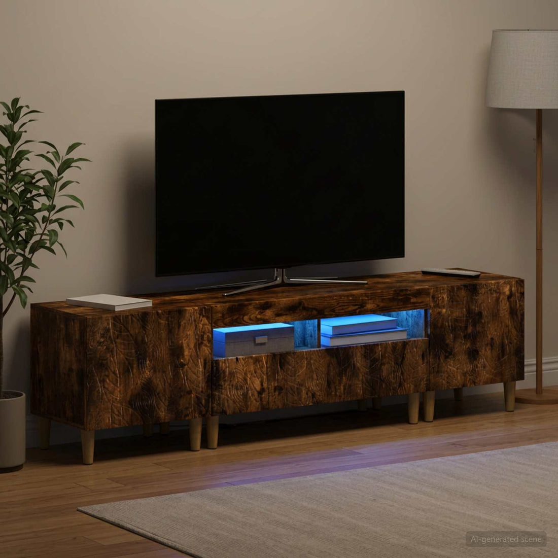 vidaXL Conjunto de 3 Muebles para TV con LED DELFT Roble Ahumado