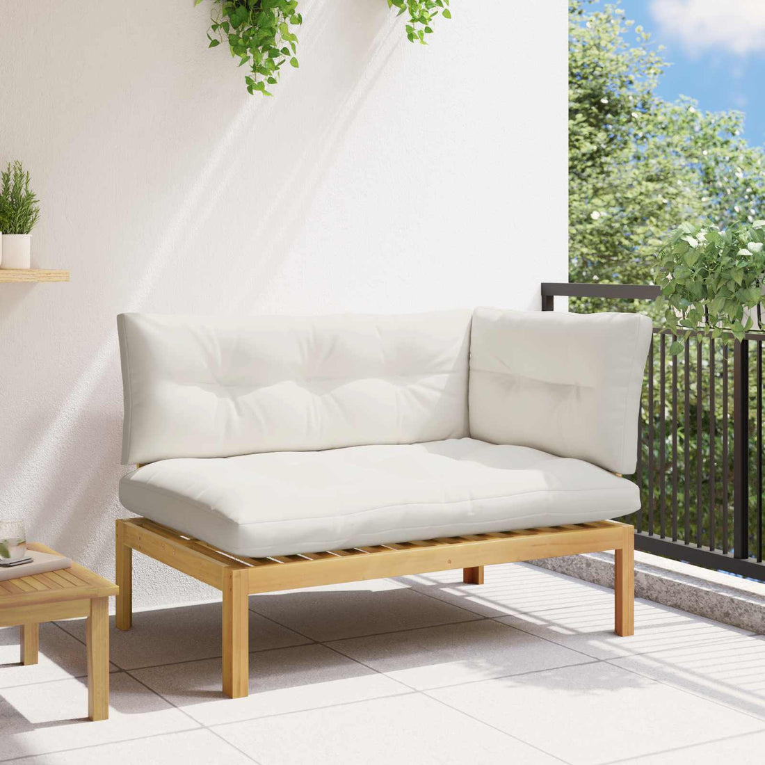 vidaXL Unidad Sofá Esquinero Acacia Claro y Crema Madera de acacia
