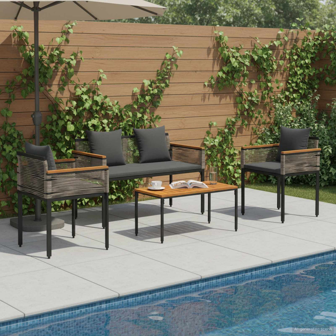 vidaXL Juego de muebles de exterior Gris y Gris Oscuro ratán sintético