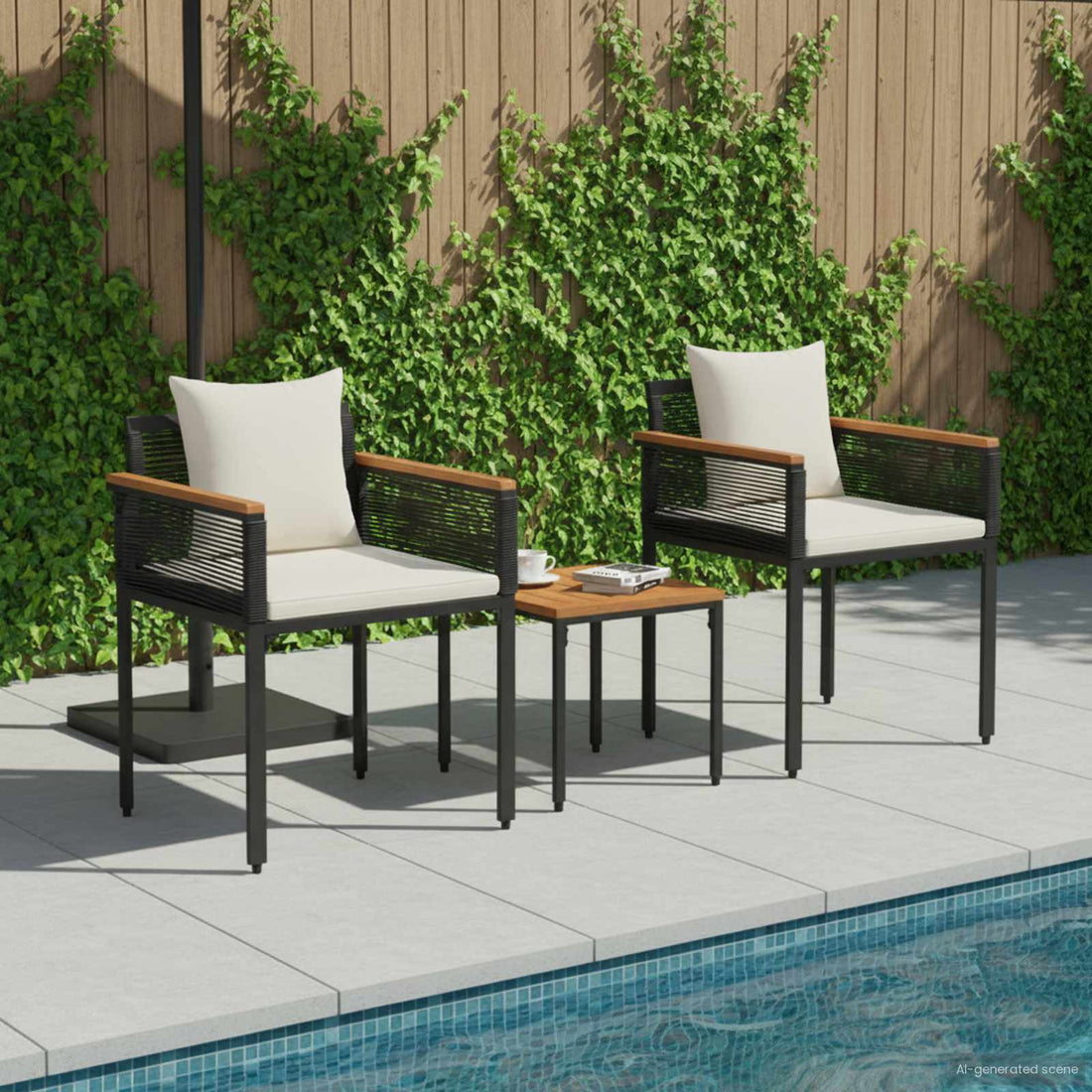 vidaXL Juego de muebles de exterior Negro y Crema ratán sintético