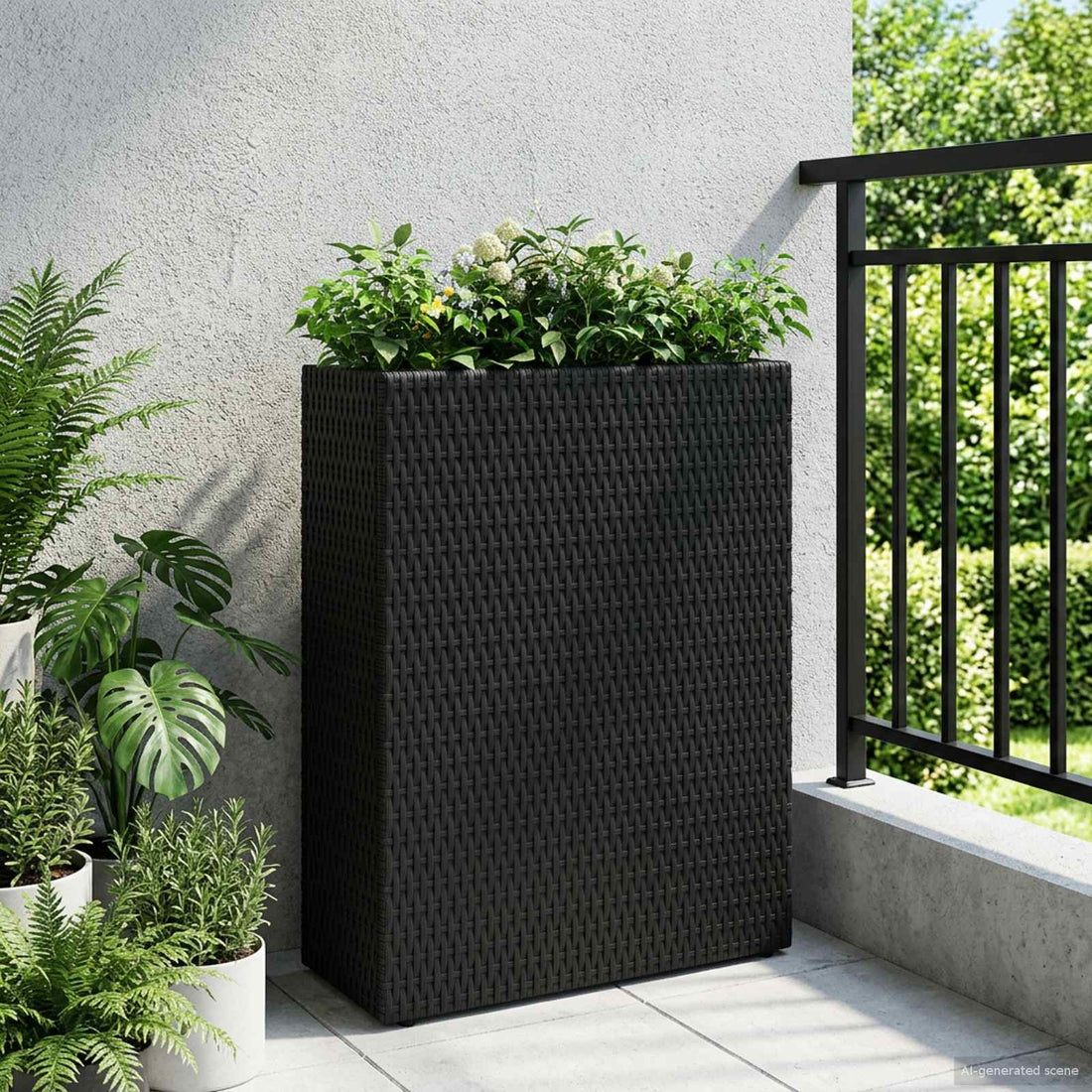 vidaXL Macetero Alto Negro 55 x 22 x 70 cm ratán sintético