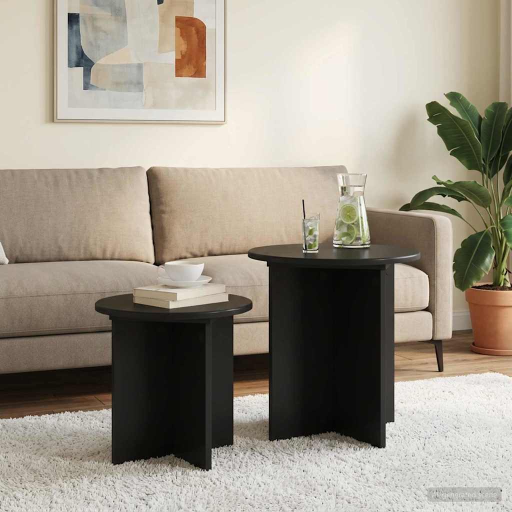 vidaXL Conjunto de mesas auxiliares 2 uds. Roble Negro Ø 45 x 45 cm
