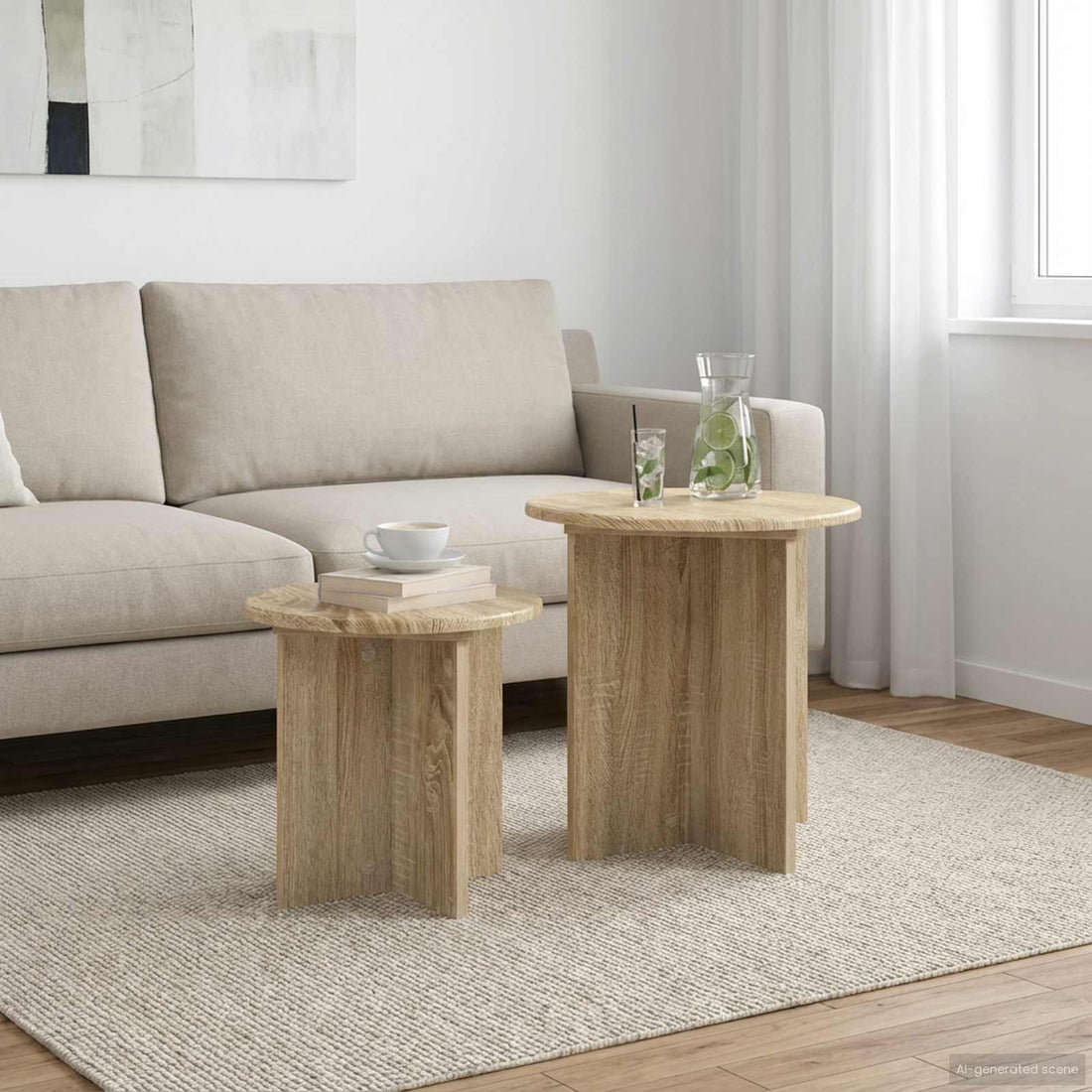 vidaXL Conjunto de mesas auxiliares 2 uds. Roble Sonoma Ø 45 x 45 cm