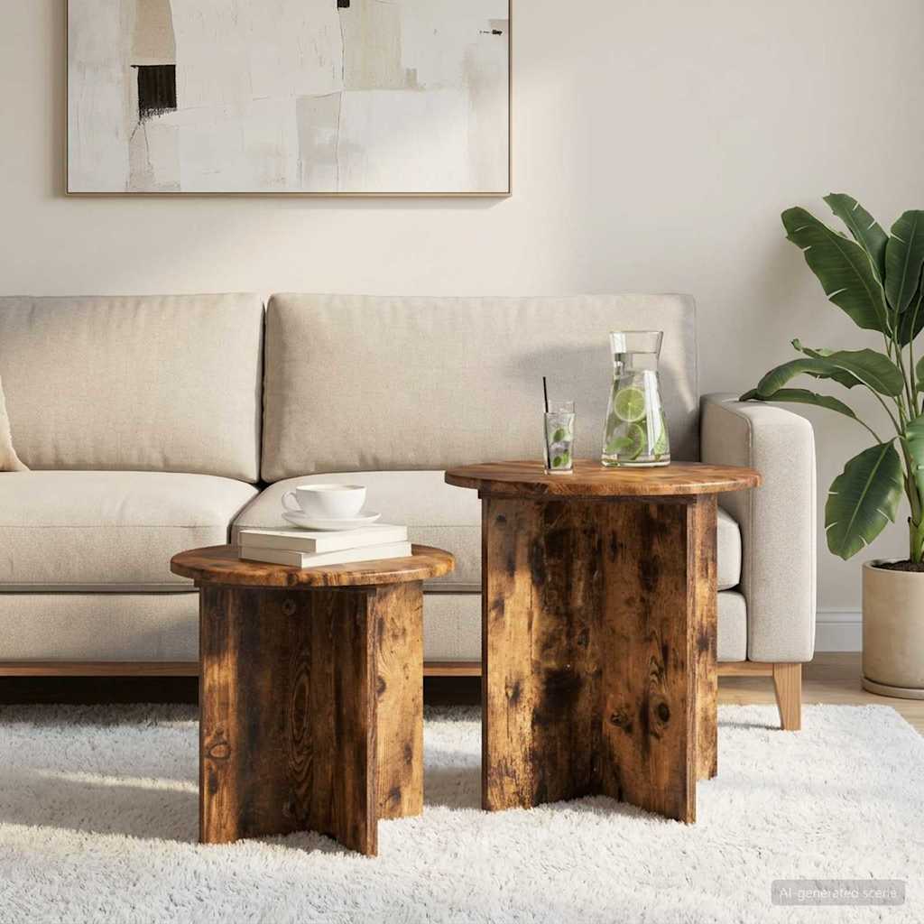 vidaXL Conjunto de mesas auxiliares 2 pcs Roble Ahumado