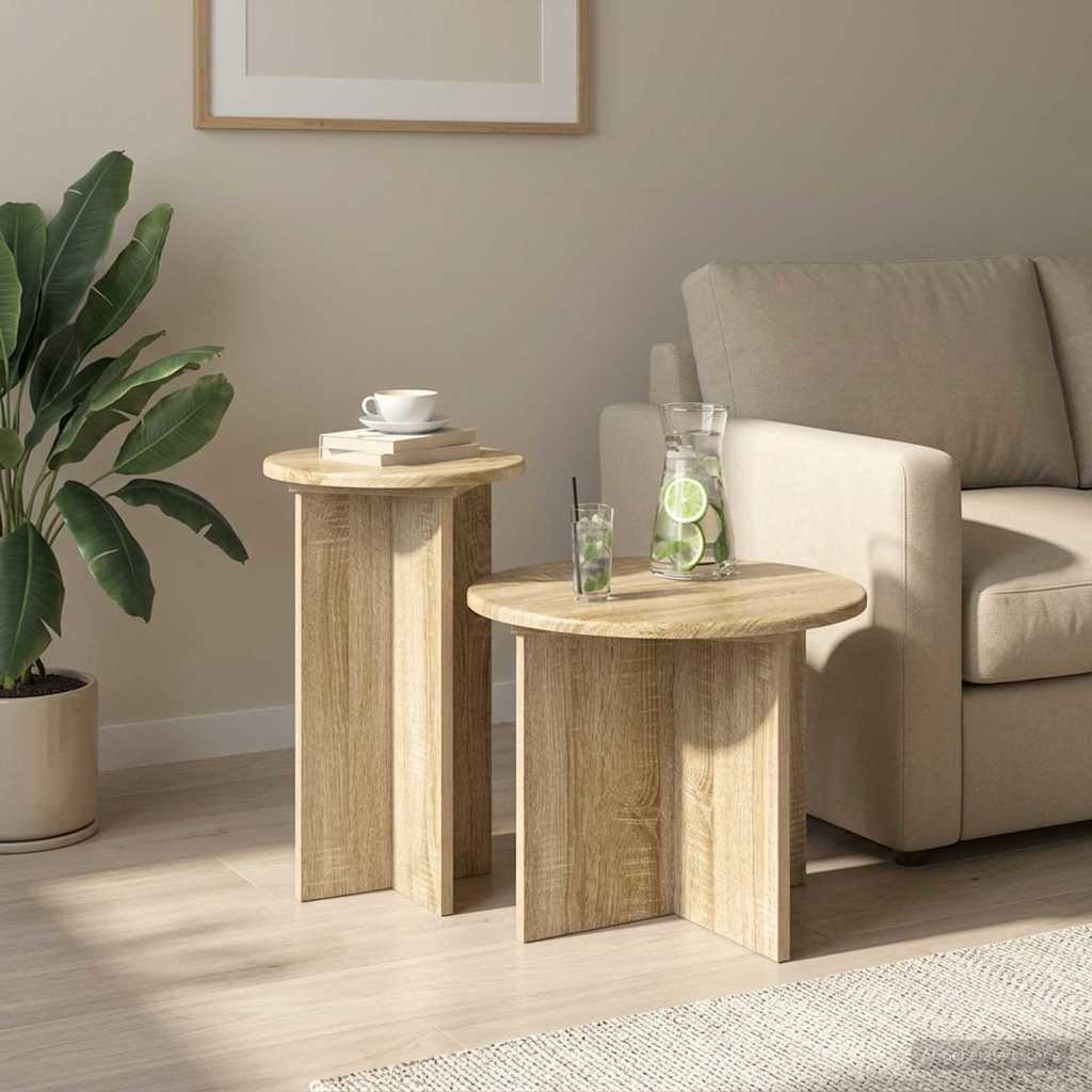vidaXL Conjunto de mesas auxiliares 2 uds. Roble Sonoma Ø 45 x 35 cm