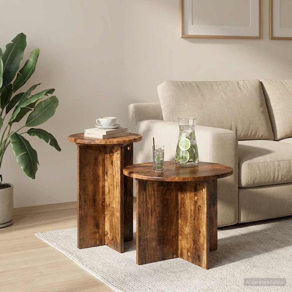 vidaXL Conjunto de mesas auxiliares 2 uds. Roble Ahumado Ø 45 x 35 cm