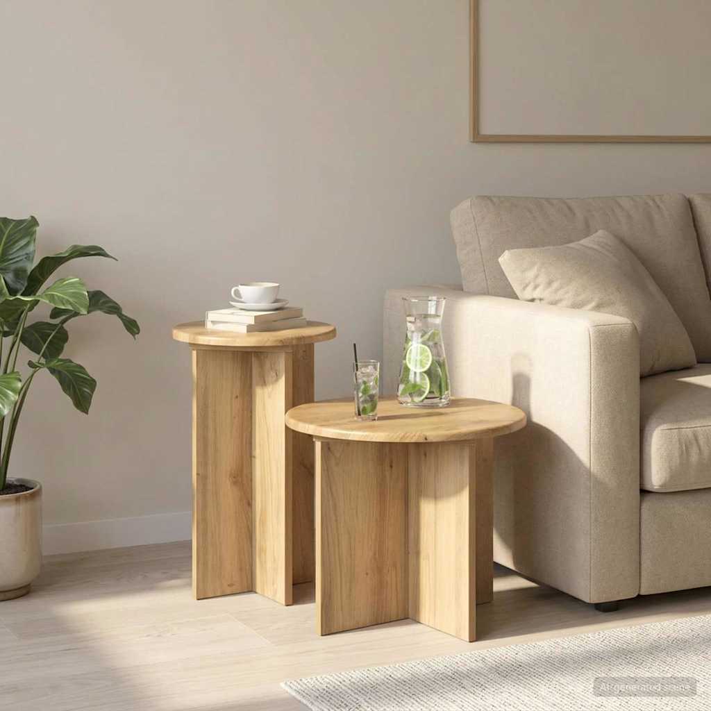 vidaXL Conjunto de mesas auxiliares 2 uds. Roble artisan Ø 45 x 35 cm