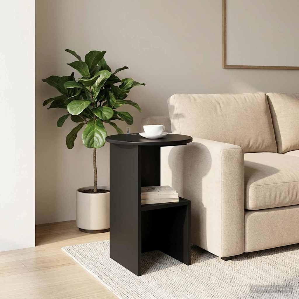 vidaXL Mesa lateral Roble Negro Ø 39,5 x 55 cm Madera de Ingeniería