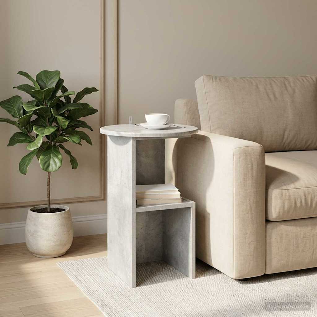 vidaXL Mesa lateral Gris Hormigón Ø 39,5 x 55 cm Madera de Ingeniería