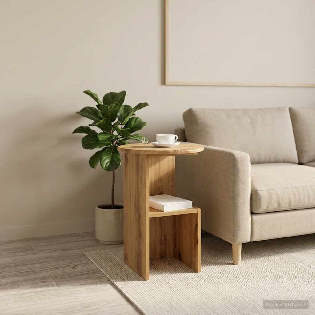 vidaXL Mesa lateral Roble artisan Ø 39,5 x 55 cm Madera de Ingeniería