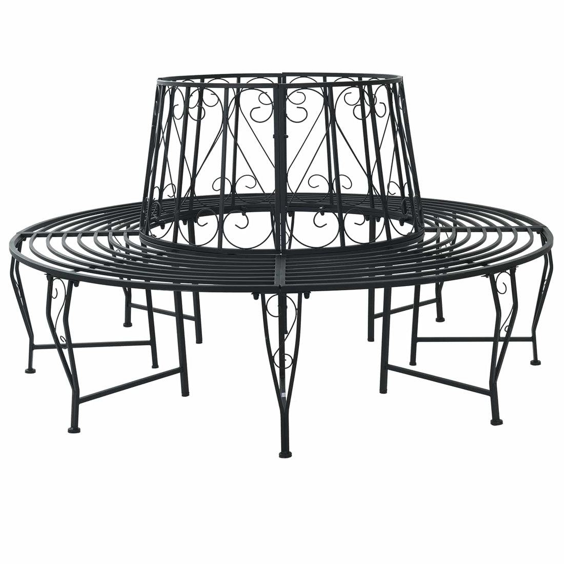 vidaXL Banco de Árbol Ø 160 x 89 cm Acero Negro Redondo