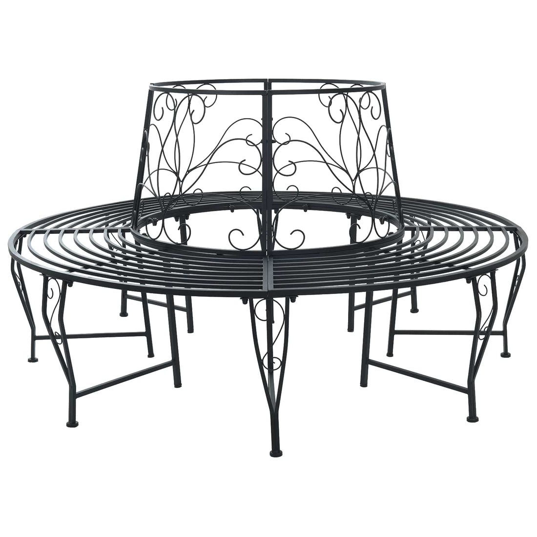 vidaXL Banco de Árbol 8-Número de plazas Ø 160 x 89 cm Acero Negro