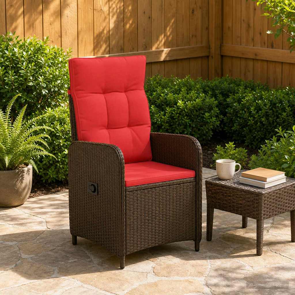 vidaXL Silla de jardín reclinable Marrón y Rojo ratán sintético