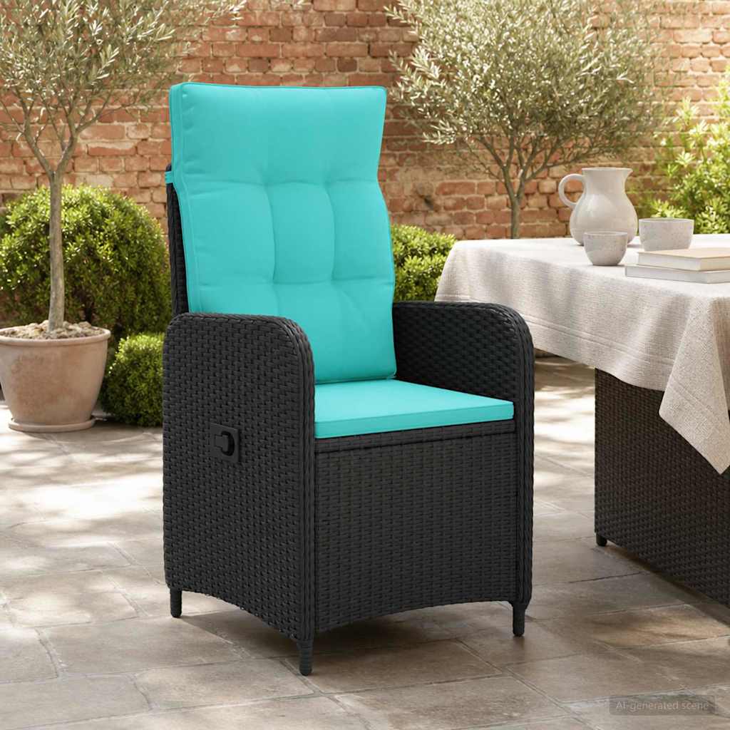 vidaXL Silla de jardín reclinable Negro y Turquesa ratán sintético