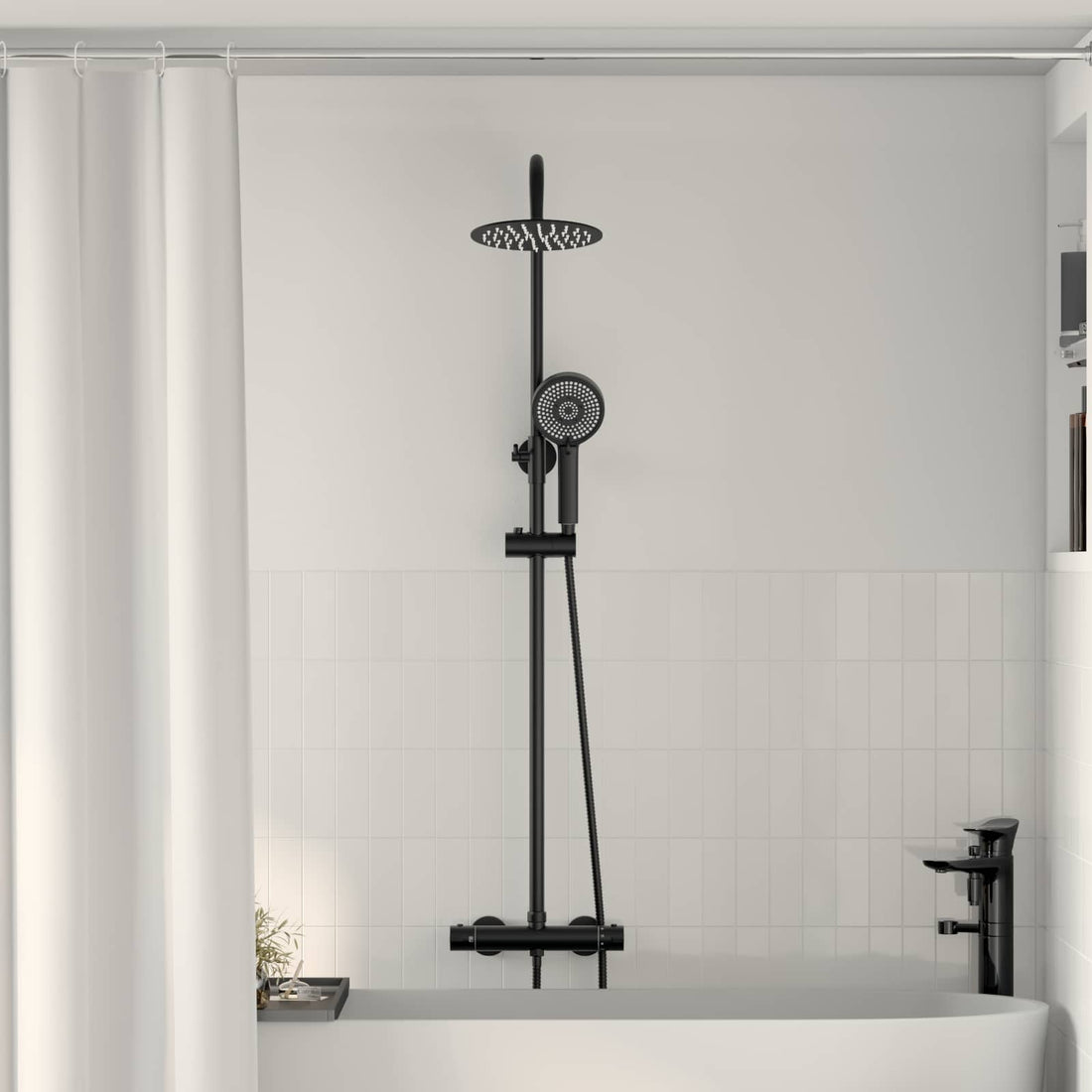 vidaXL Juego de Sistema de Ducha Termostática Negro 27 x 46 x 123 cm