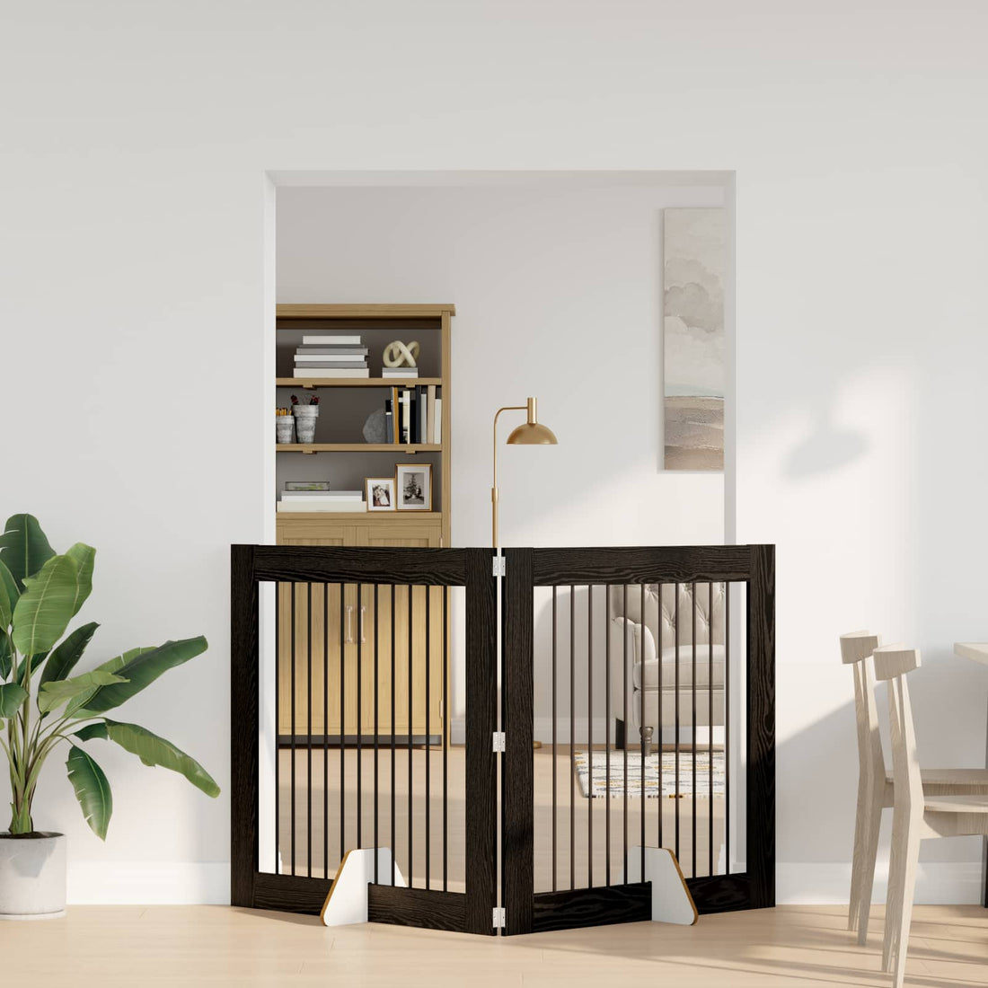 vidaXL Puerta para perros plegable con soportes 2 uds. Roble Negro