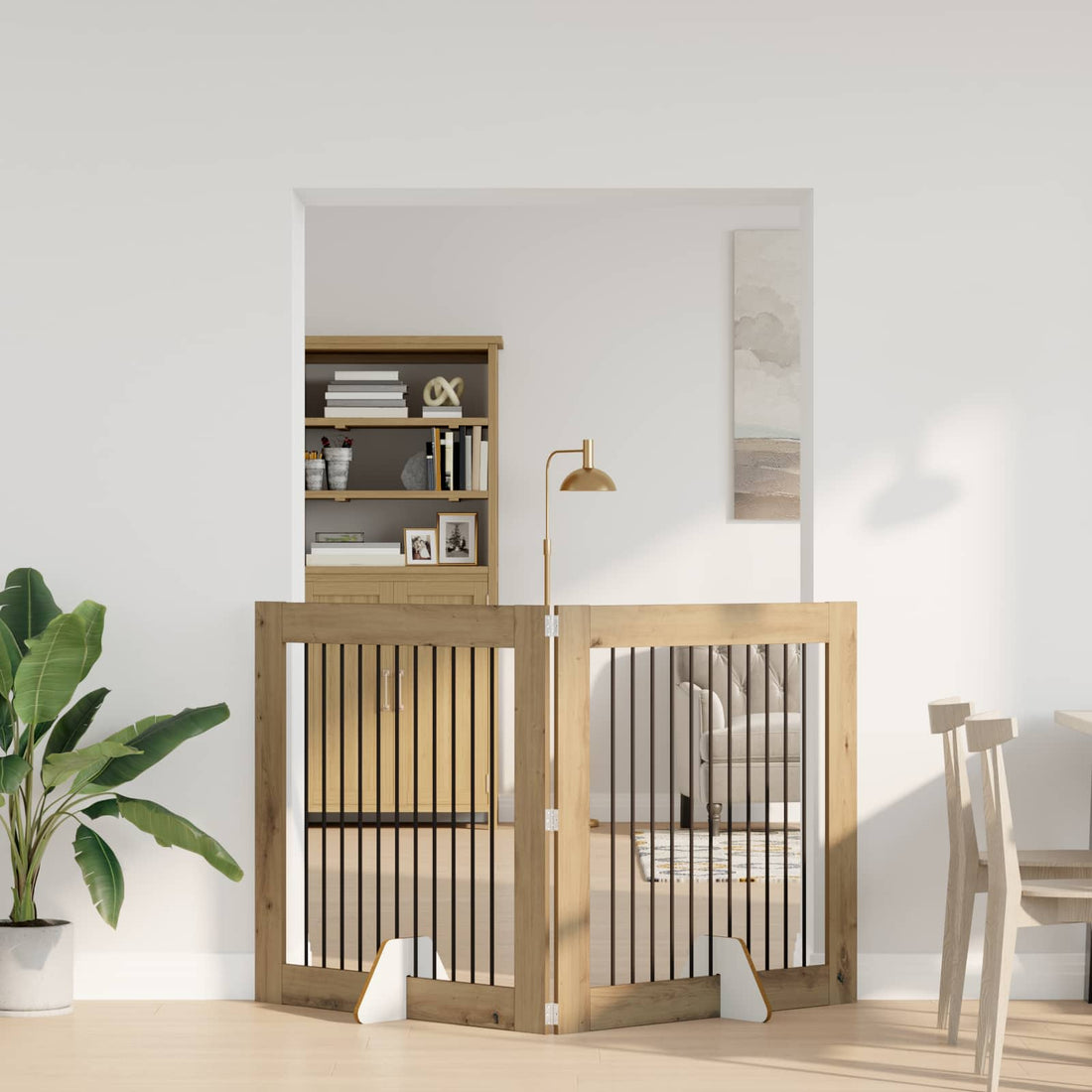 vidaXL Puerta para perros plegable con soportes 2 uds. Roble artisan