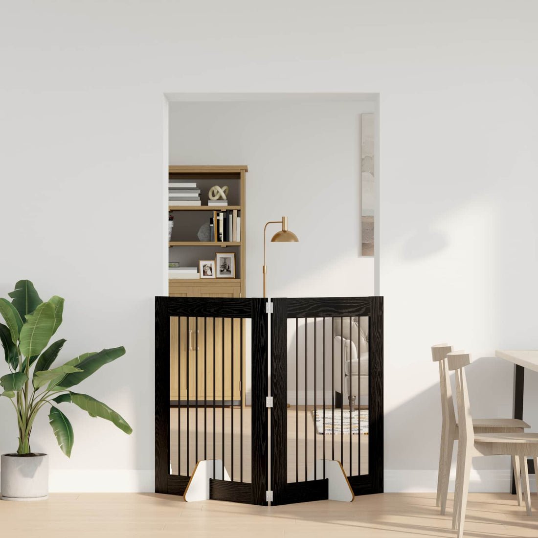 vidaXL Puerta para perros plegable con soportes 2 uds. Roble Negro