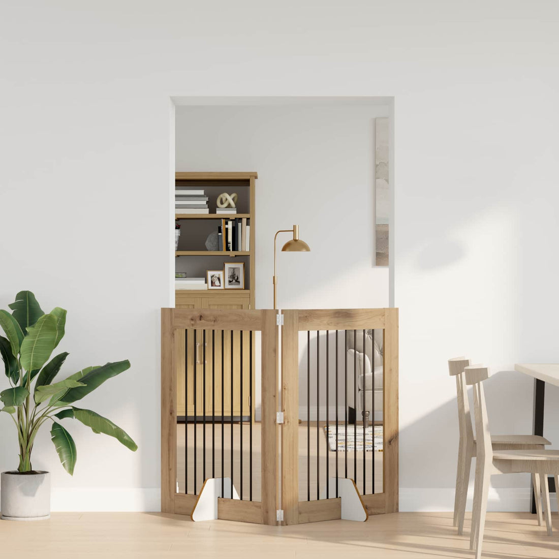 vidaXL Puerta para perros plegable con soportes 2 uds. Roble artisan