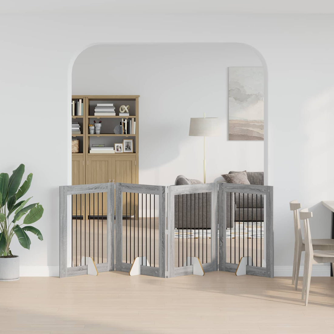 vidaXL Puerta para perros plegable con soportes 4 uds. Sonoma gris