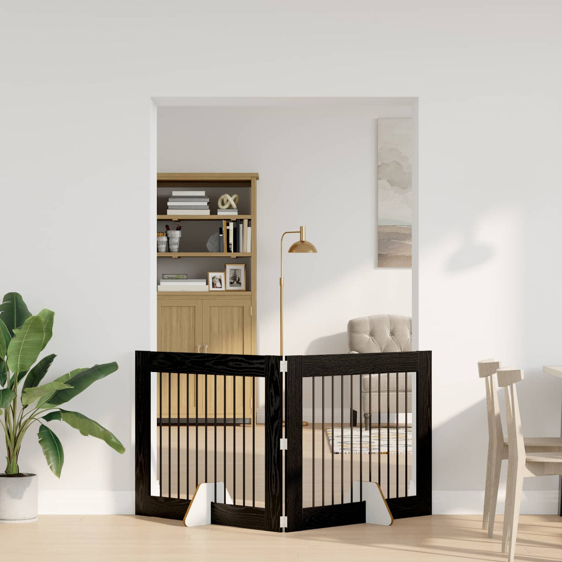 vidaXL Puerta para perros plegable con soportes 2 uds. Roble Negro