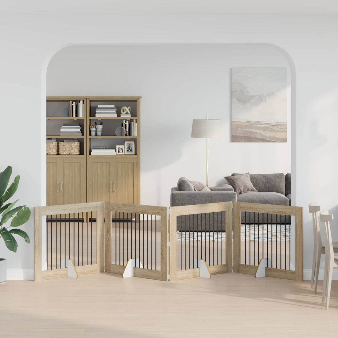 vidaXL Puerta para perros plegable con soportes 4 uds. Roble Sonoma