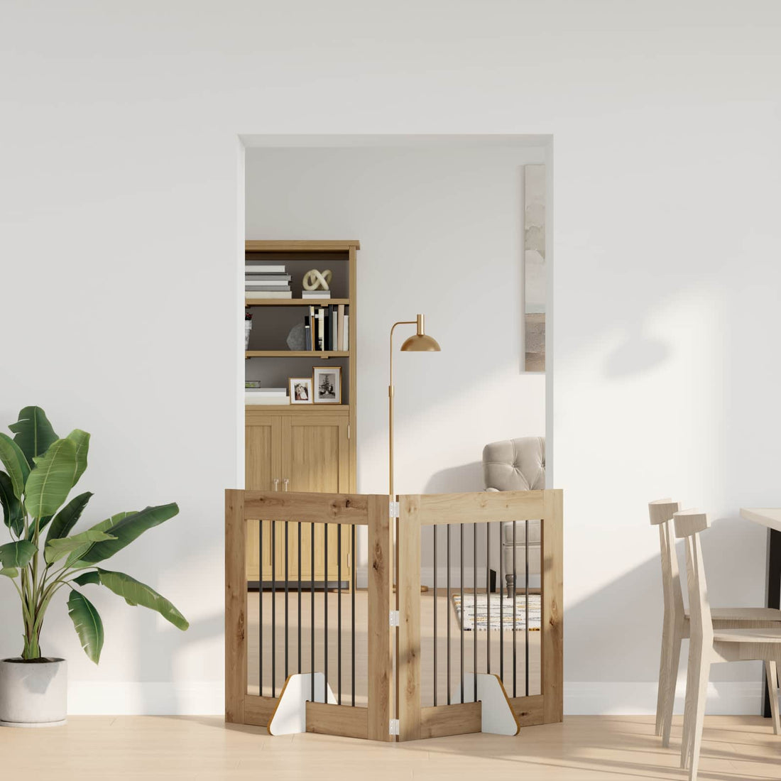 vidaXL Puerta para perros plegable con soportes 2 uds. Roble artisan