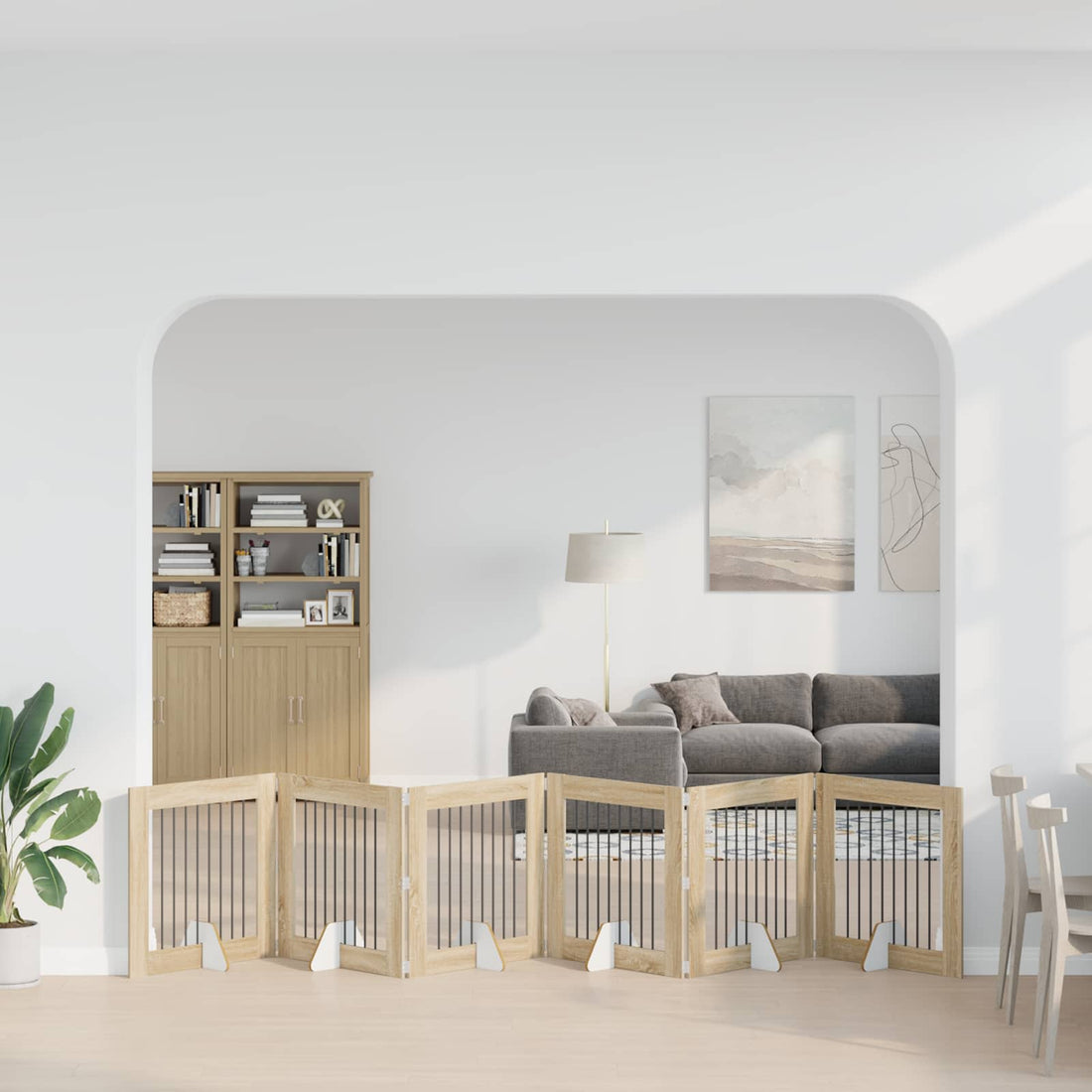 vidaXL Puerta para perros plegable con soportes 6 uds. Roble Sonoma