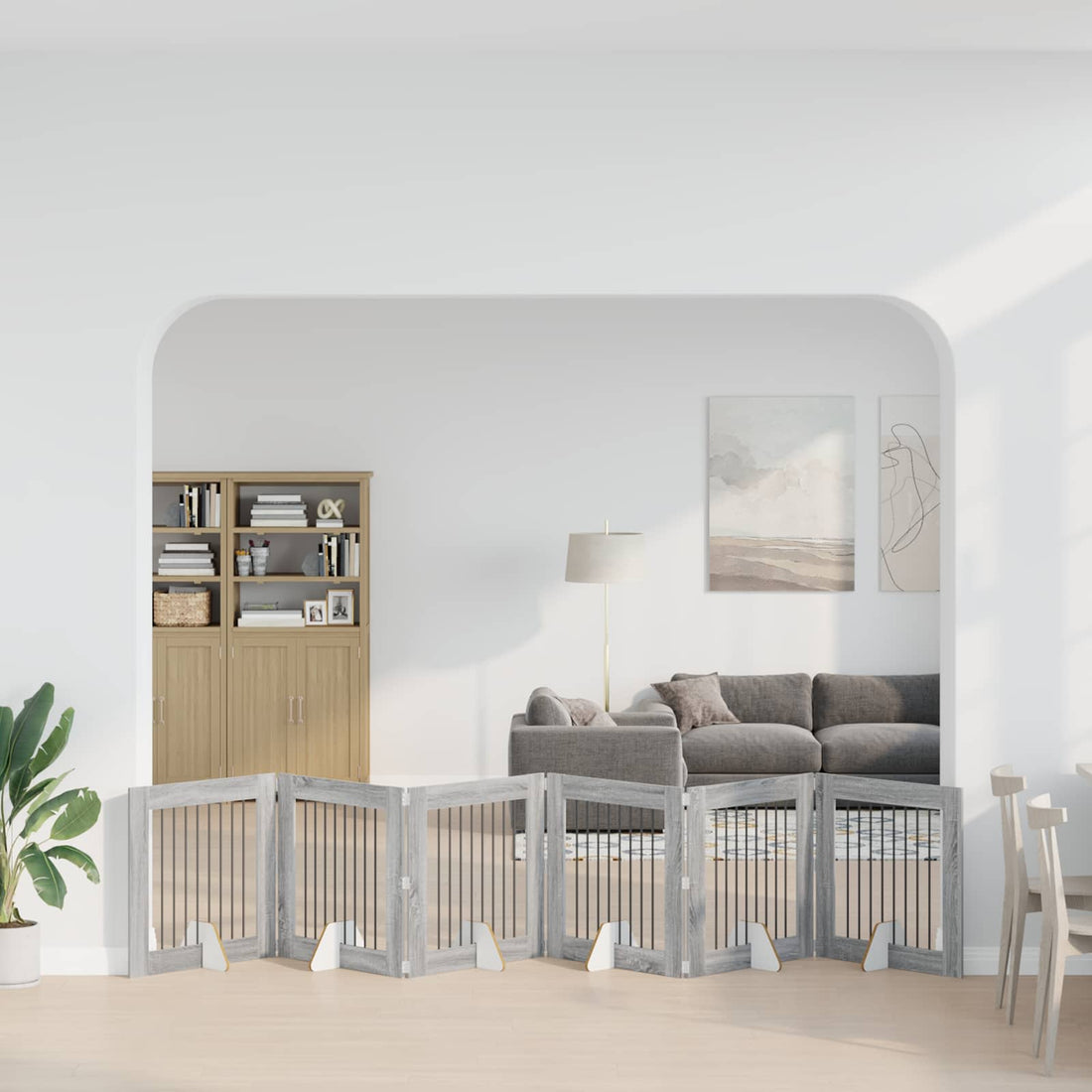 vidaXL Puerta para perros plegable con soportes 6 uds. Sonoma gris