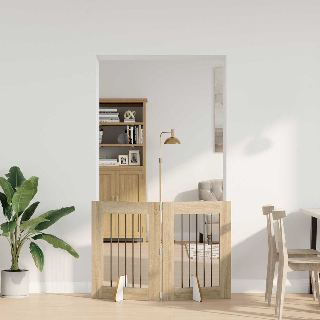vidaXL Puerta para perros plegable con soportes 2 uds. Roble Sonoma