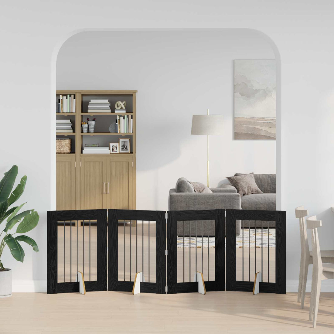 vidaXL Puerta para perros plegable con soportes 4 uds. Roble Negro