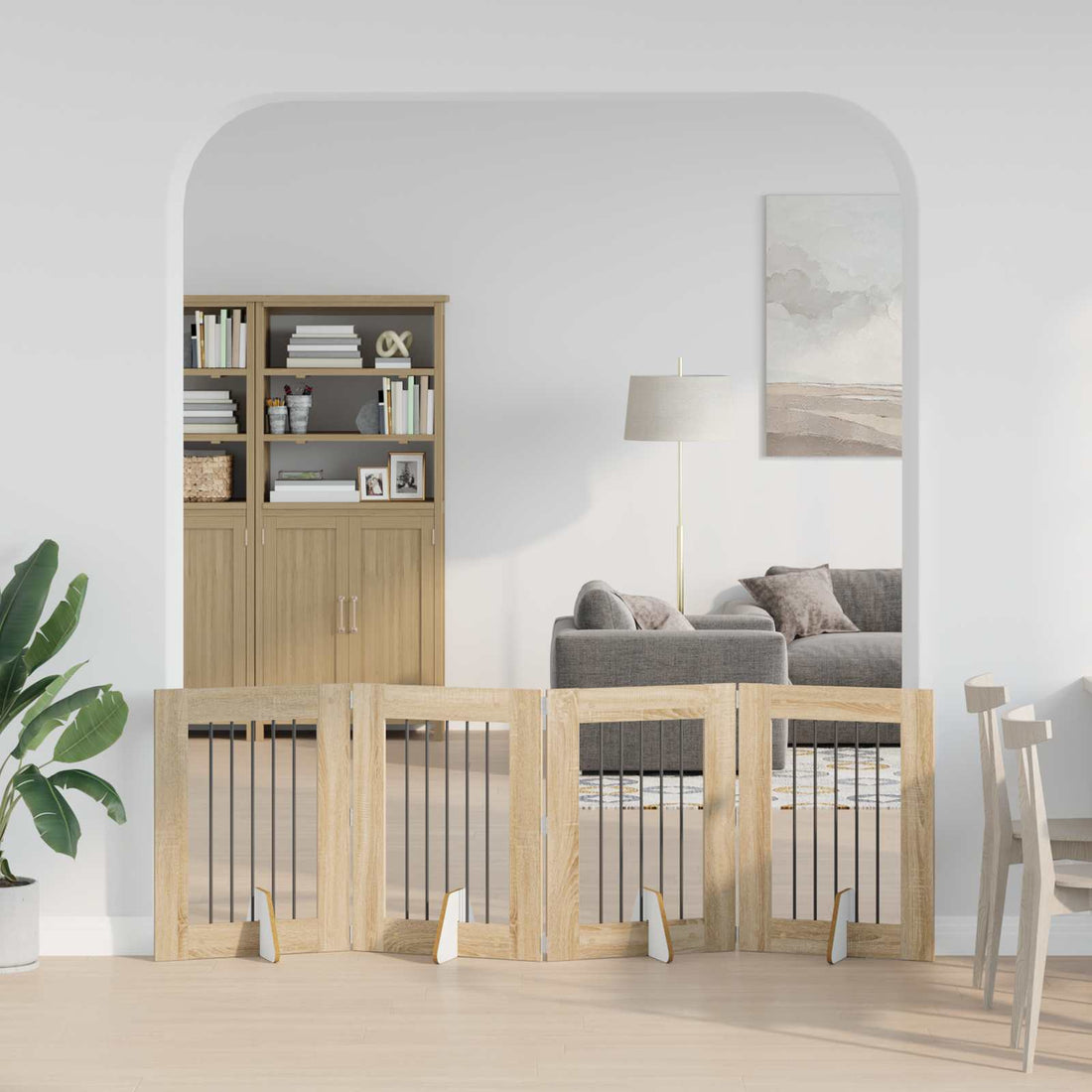vidaXL Puerta para perros plegable con soportes 4 uds. Roble Sonoma