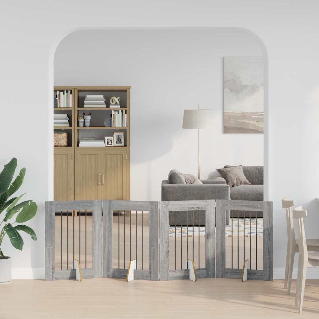 vidaXL Puerta para perros plegable con soportes 4 uds. Sonoma gris