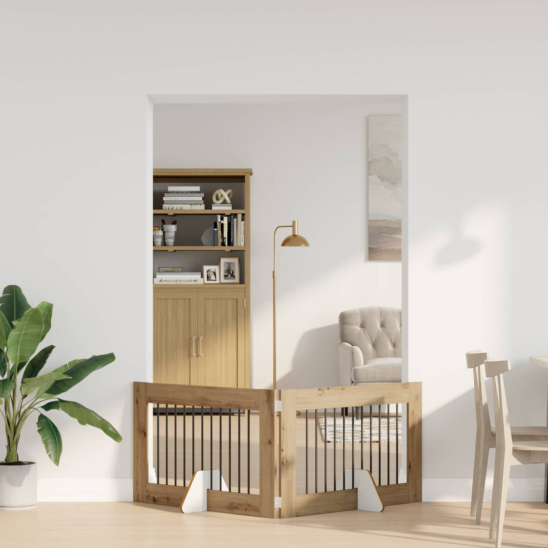 vidaXL Puerta para perros plegable con soportes 2 uds. Roble artisan
