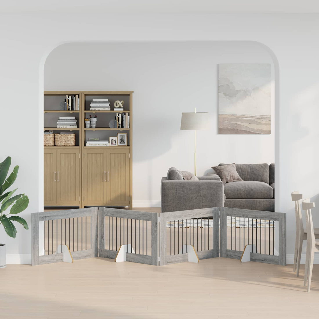 vidaXL Puerta para perros plegable con soportes 4 uds. Sonoma gris