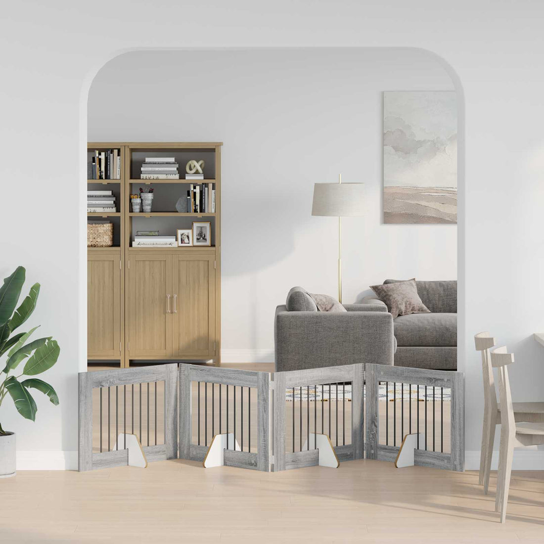 vidaXL Puerta para perros plegable con soportes 4 uds. Sonoma gris