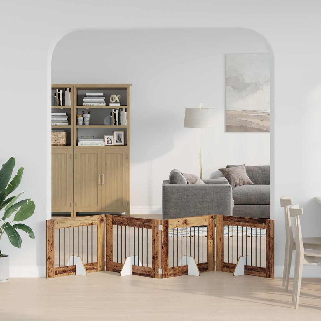 vidaXL Puerta para perros plegable con soportes 4 uds. 321 cm