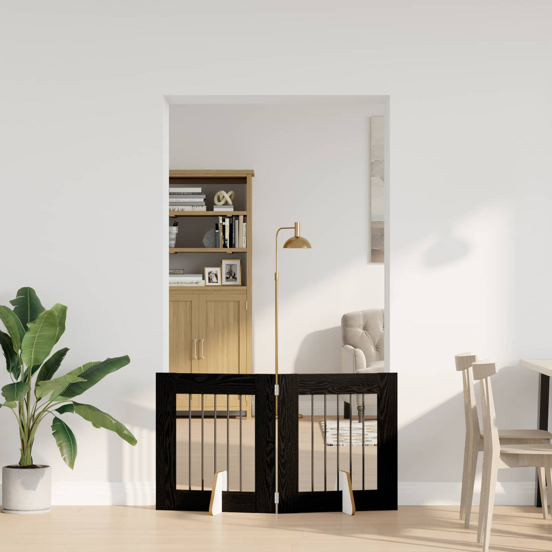 vidaXL Puerta para perros plegable con soportes 2 uds. Roble Negro