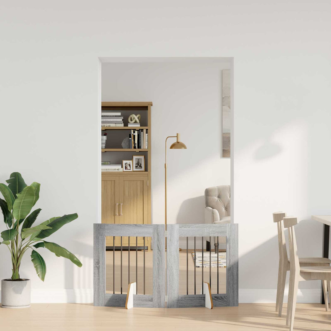 vidaXL Puerta para perros plegable con soportes 2 uds. Sonoma gris