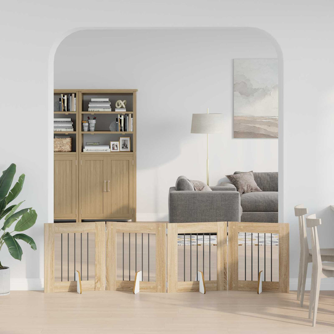 vidaXL Puerta para perros plegable con soportes 4 uds. Roble Sonoma