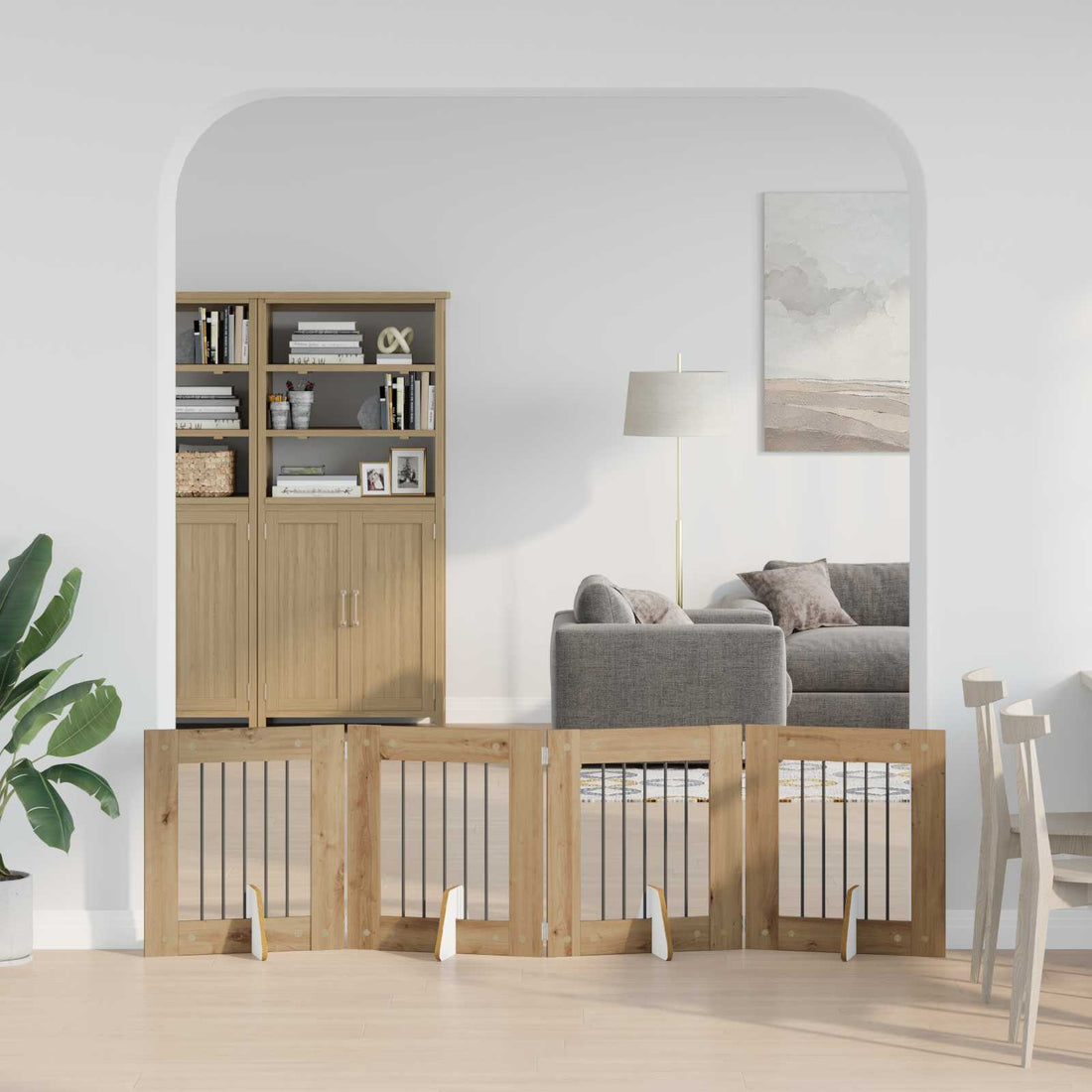 vidaXL Puerta para perros plegable con soportes 4 uds. Roble artisan
