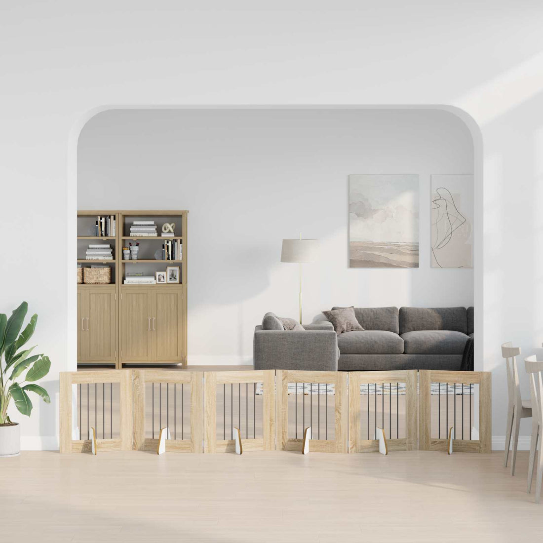 vidaXL Puerta para perros plegable con soportes 6 uds. Roble Sonoma