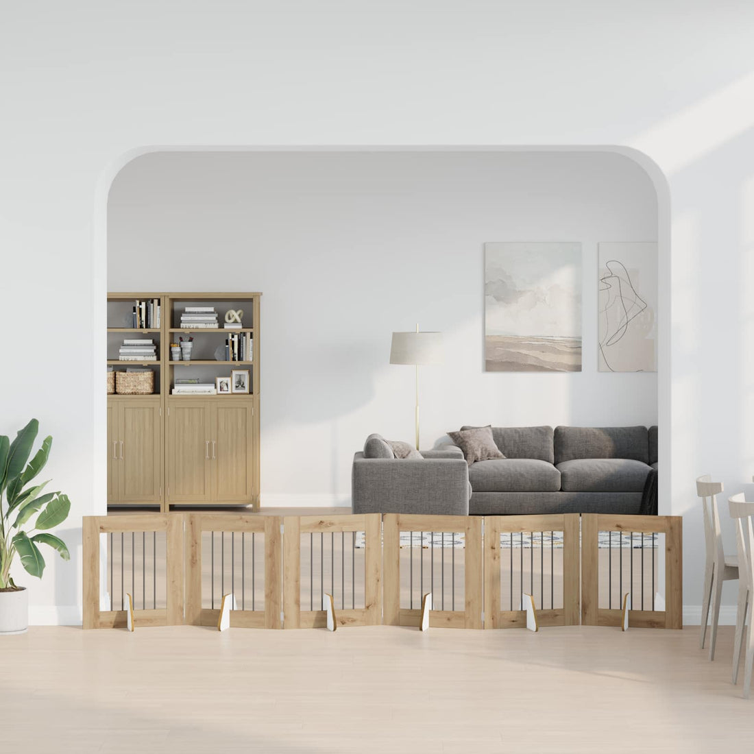 vidaXL Puerta para perros plegable con soportes 6 uds. Roble artisan